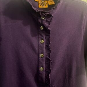 Tory Burch Deep Purple Ruffled Short Sleeve Blouse XL